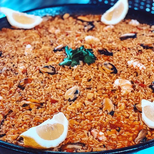 Mediterranean paella and homemade food